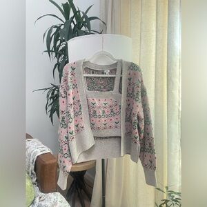 River Island fairisle print cami and cardi set in pink